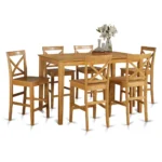 Elegant 7-Piece Pub Table Set - Solid Wood Dining Table & 6 Oak Finish Bar Stools