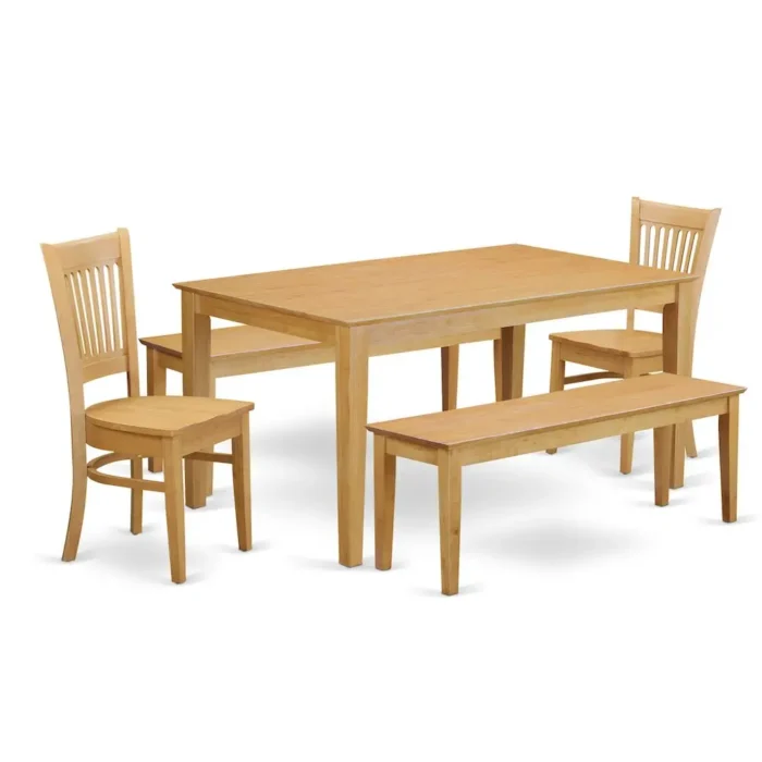 5-Piece Dining Set - Elegant Dining Table with 2 Chairs & 2 Benches in Warm Oak Finish | Durable 100% Asian Hardwood - Image 1