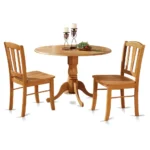 3 Pc Kitchen Table Set - Oak Dining Nook with 2 Chairs - Compact Drop Leaf Round Table for Small Spaces