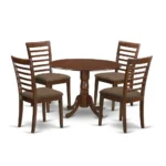 Elegant Mahogany 5-Piece Kitchen Table Set | Round Dining Table & 4 Linen Chairs
