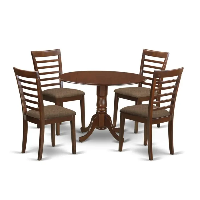 Elegant Mahogany 5-Piece Kitchen Table Set | Round Dining Table & 4 Linen Chairs - Image 1
