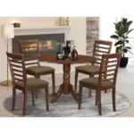 Elegant Mahogany 5-Piece Kitchen Table Set | Round Dining Table & 4 Linen Chairs - Image 2