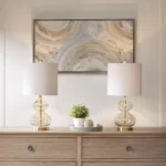 Ellipse Table Lamp Set Of 2 - Elegant Blue Glass Base with White Drum Shade - Image 8