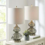 Ellipse Table Lamp Set Of 2 - Elegant Blue Glass Base with White Drum Shade - Image 11