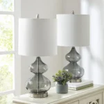 Ellipse Table Lamp Set Of 2 - Elegant Blue Glass Base with White Drum Shade - Image 12