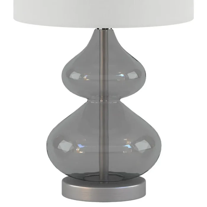 Ellipse Table Lamp Set Of 2 - Elegant Blue Glass Base with White Drum Shade - Image 14