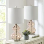 Ellipse Table Lamp Set Of 2 - Elegant Blue Glass Base with White Drum Shade - Image 17