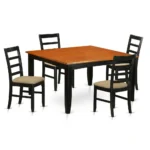 Elegant 5 Pc Dining Set - Square Table with Leaf and 4 Cushioned Chairs in Dark Black & Cherry Finish