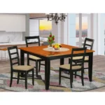 Elegant 5 Pc Dining Set - Square Table with Leaf and 4 Cushioned Chairs in Dark Black & Cherry Finish - Image 2