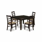 Elegant 5-Piece Dining Set with Extendable Table & Upholstered Chairs - Solid Asian Hardwood, Cappuccino Finish