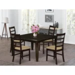 Elegant 5-Piece Dining Set with Extendable Table & Upholstered Chairs - Solid Asian Hardwood, Cappuccino Finish - Image 2