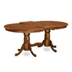 Elegant 5-Piece Saddle Brown Dining Room Set - Oval Table with Double Pedestal & 4 Cushioned Chairs - Image 4