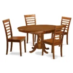 Elegant 5 Pc Dining Set - Oval Table with Leaf and 4 Ladder Back Chairs - Saddle Brown Finish
