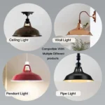 Vintage Industrial Barn Slotted Metal Yellow Ceiling Pendant Light Shade - 30cm Diameter, E27/B22 Compatible - Image 4