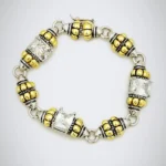 Elegant 2 Tone Links Bracelet with Clear Cubic Zirconias 8" Designer-Inspired Jewelry