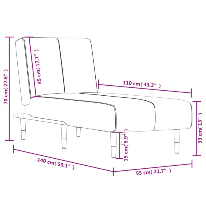 vidaXL Chaise Longue Black Velvet - Multifunctional Recliner for Home Comfort - Image 9