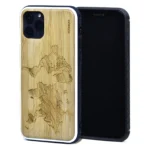 iPhone 11 Pro Wood Case with World Map Engraving and Shock-Absorbing TPU Bumper