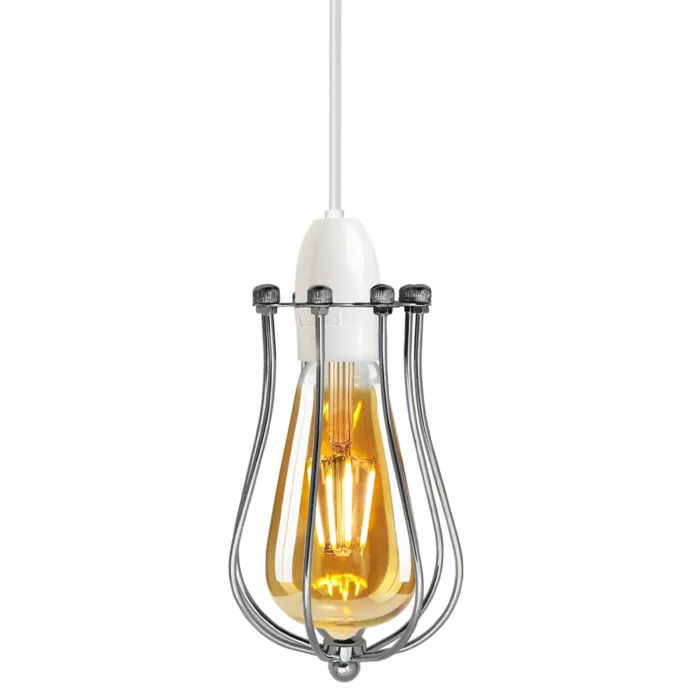 Chrome Metal Balloon Cage Wall Light - Easy Fit Hanging Lampshade - Vintage Industrial Design - Image 5