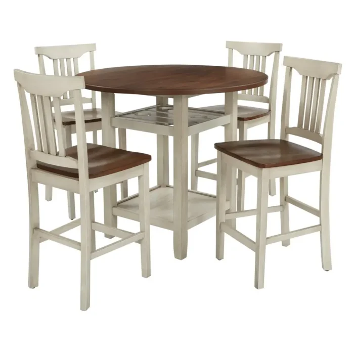Berkley 5-Piece Counter Height Dining Set - Antique White & Wood Stain Finish | Modern Farmhouse Table & Chairs - Image 1