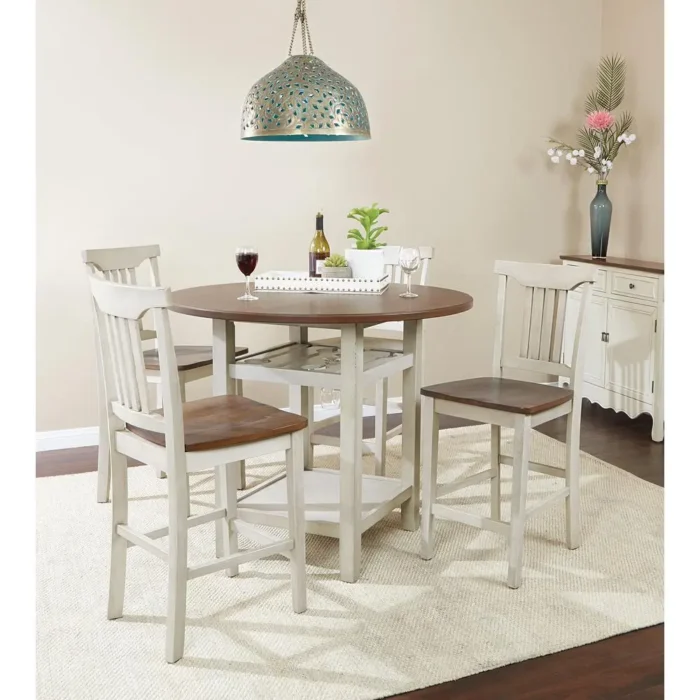 Berkley 5-Piece Counter Height Dining Set - Antique White & Wood Stain Finish | Modern Farmhouse Table & Chairs - Image 2