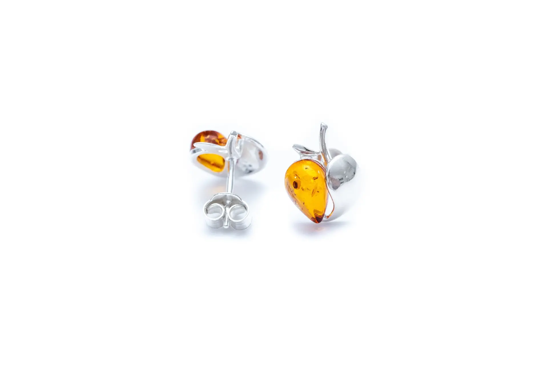 32815084_large.webp Amber Apple Earrings - Sterling Silver & Baltic Amber Studs - Elegant Everyday Wear Jewelry - Image 1