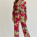 Aarifa Women's Baroque Print Blazer and High-Waist Wide-Leg Pant Set - Chic Workwear & Fashion Statement