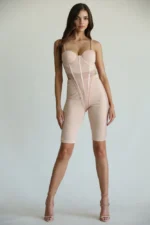 Chic High-Cut Corset Thong Bodysuit & High-Waist Biker Shorts Set - Ultimate Style and Comfort