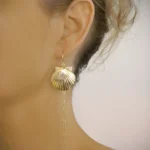 Long Gold Seashell Earrings | Handmade 22-Karat Gold Plated Silver - Elegant & Artisanal Jewelry