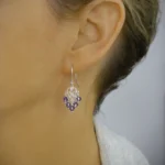 Elegant Silver Heart Filigree Earrings with Tanzanite Crystals | Sparkling Glamour