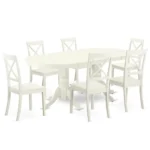 Elegant Linen White 7-Piece Dining Room Set - Oval Table with Self-Storage Butterfly Leaf & 6 X-Back Chairs
