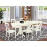 Elegant Linen White 7-Piece Dining Room Set - Oval Table with Self-Storage Butterfly Leaf & 6 X-Back Chairs - Image 2