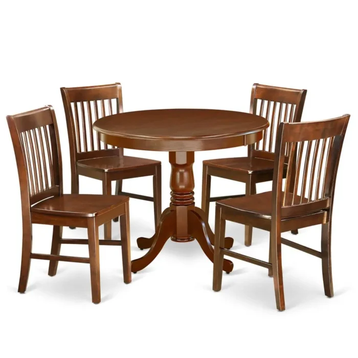 Elegant Mahogany Dining Room Set 5-Piece Round Wood Table & Chairs | Premium Quality & Space-Saving Design - Image 1