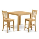 Elegant 3-Piece Counter Height Dining Room Set - Square Table & 2 High Dining Chairs - Warm Oak Finish - Image 2