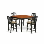 Elegant 5-Piece Counter Height Dining Set with Square Gathering Table and Built-in Leaf Extension - Black Finish
