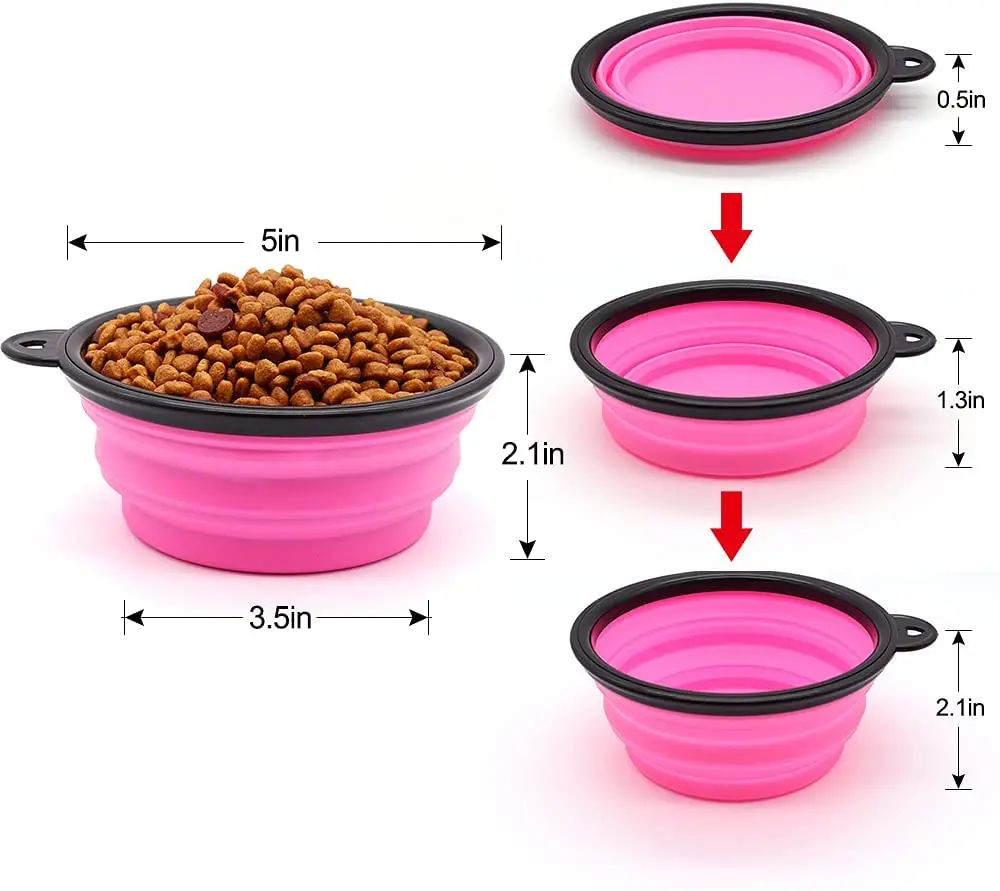 32941683_large.webp 5" Pink Portable and Foldable Small Dog Bowl - Set of 5 | Durable & Travel-Friendly - Image 1
