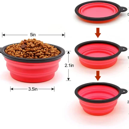 5" Portable & Foldable Dog Bowls, Red - Set of 5, Ideal for Travel & Outdoor Use