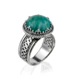 Handcrafted Filigree Art Sterling Silver with Amazonite Gemstone Woman's Cocktail Ring - Elegant and Unique