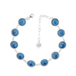 Blue Evil Eye Sterling Silver Adjustable Link Bracelet with Murano Glass Beads | Elegant Protection Jewelry