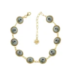10 Beads Smokey Evil Eye Women Gold Plated Silver Link Bracelet - Shop Now