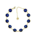 10 Beads Dark Blue Evil Eye Women Gold Plated Silver Link Bracelet Stylish & Meaningful