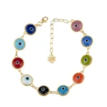 10 Beads Multicolor Evil Eye Women Gold Plated Silver Link Bracelet - Stylish & Protective Jewelry