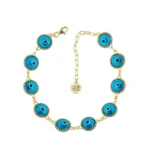 10 Beads Lapis Blue Evil Eye Womens Gold Plated Silver Link Bracelet Elegant Protection Jewelry