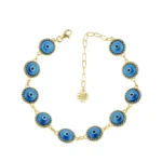 Elegant 10 Beads Blue Evil Eye Gold Plated Silver Link Bracelet for Women - Symbolic Jewelry