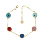 5 Beads Multi Color Evil Eye Women Gold Plated Silver Link Bracelet - Shop Now for Elegance & Protection