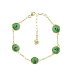Elegant 5 Beads Mint Green Evil Eye Gold Plated Silver Link Bracelet - Protection & Style