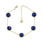 Elegant 5 Beads Dark Blue Evil Eye Gold Plated Silver Link Bracelet for Women - Protective & Stylish
