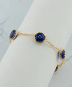 Elegant 5 Beads Dark Blue Evil Eye Gold Plated Silver Link Bracelet for Women - Protective & Stylish - Image 4