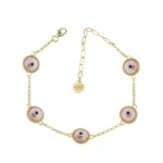 Elegant 5 Beads Pink Evil Eye Gold Plated Silver Link Bracelet for Women - Protective Jewelry
