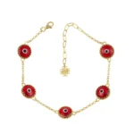 5 Beads Red Evil Eye Gold Plated Silver Link Bracelet for Women - Stylish Protection Jewelry