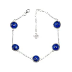 5 Beads Dark Blue Evil Eye Women Silver Link Bracelet - Protective & Stylish Jewelry
